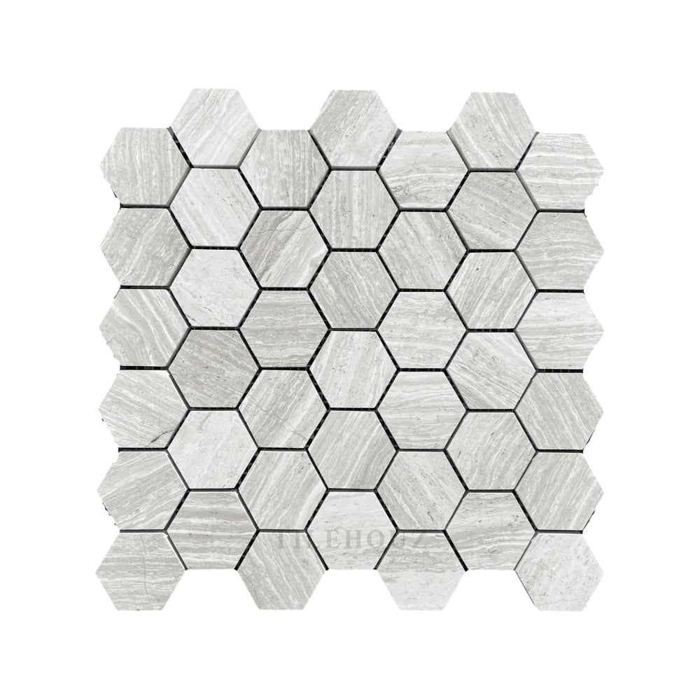 White Wood 2" X 2" Hexagon Mosaic Honed