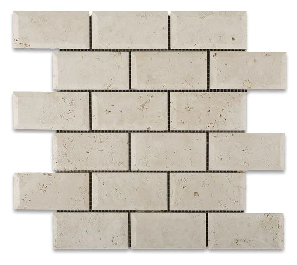 Oyster Travertine Mosaic 2" X 4" 3/8 Filled & Honed Brick Mosaic