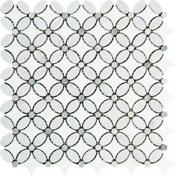 Thassos White Flower Border w / Green Polished