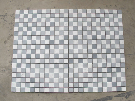 Bianco Carrara C + Bardiglio Empire 2x2 Square Checkers Mosaic