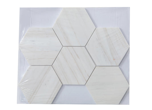 Wooden Vein Marble Mosaic Polished 5" x 5" 3/8" Hexagon