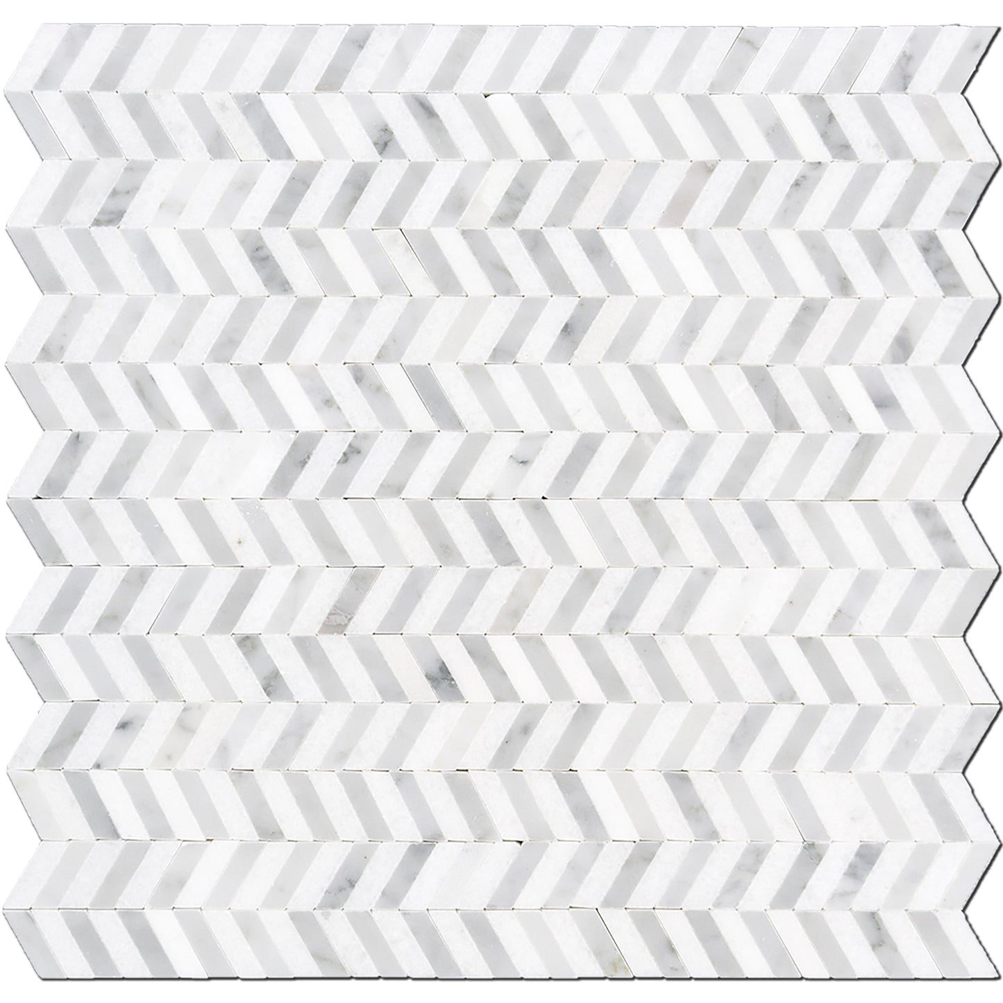 Carrara & Thassos Mini Chevron Marble Polished 12" x 12" 3/8" Waterjet Mosaic