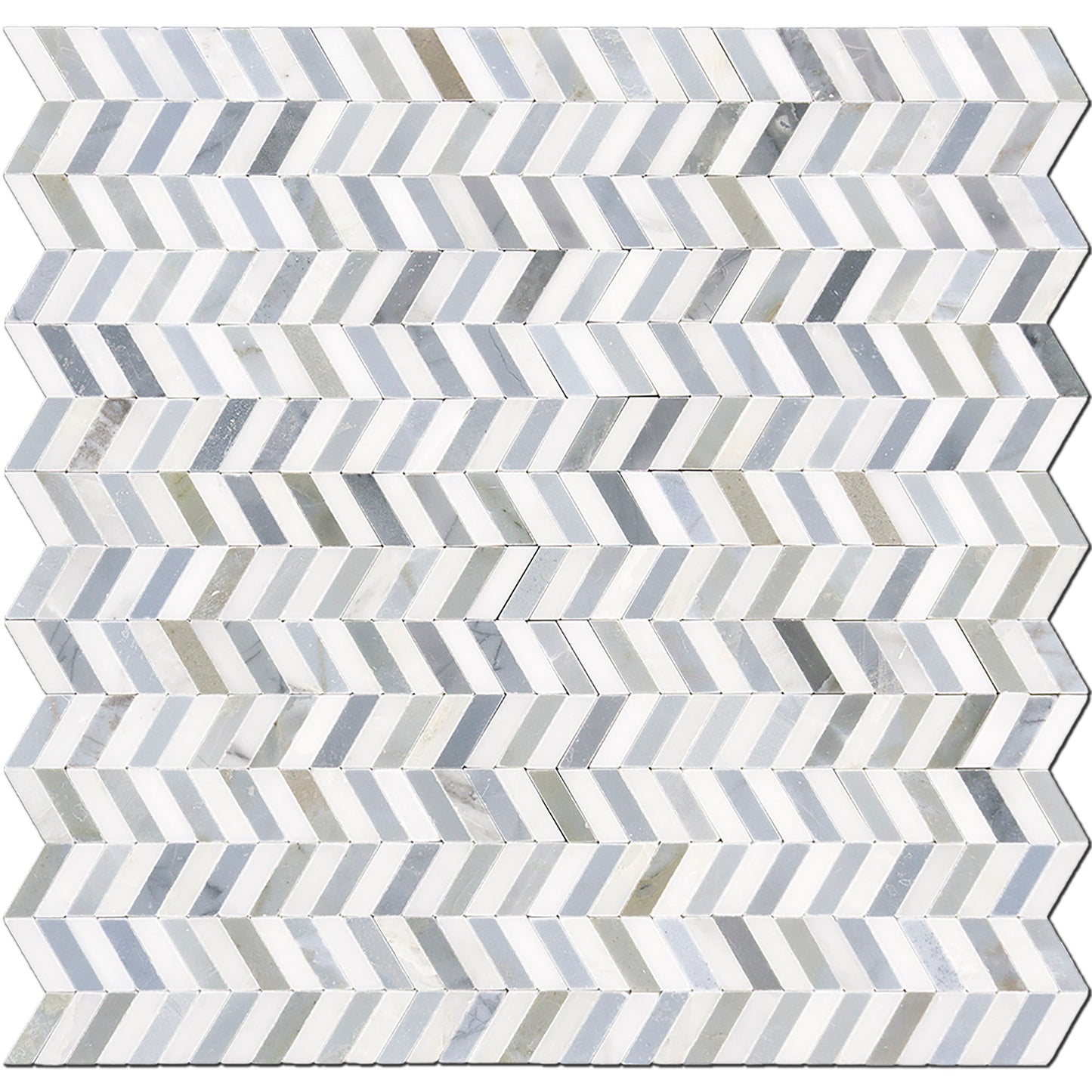 Bardiglio & Oriental Mini Chevron Marble Polished 12" x 12" 3/8" Waterjet Mosaic