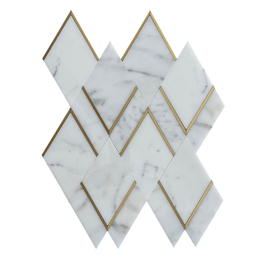 Calacatta & Brass Arrowhead Marble Polished 10" x 12" 3/8" Waterjet Mosaic