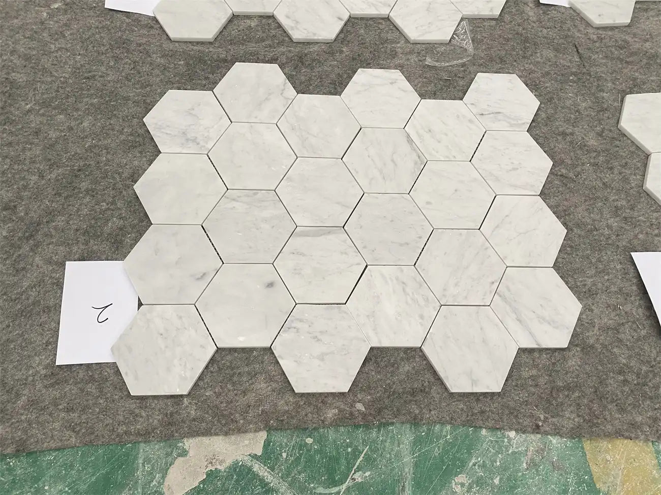 Carrara Italian Hexagon Mosaic Backsplash and Wall Tile  5"