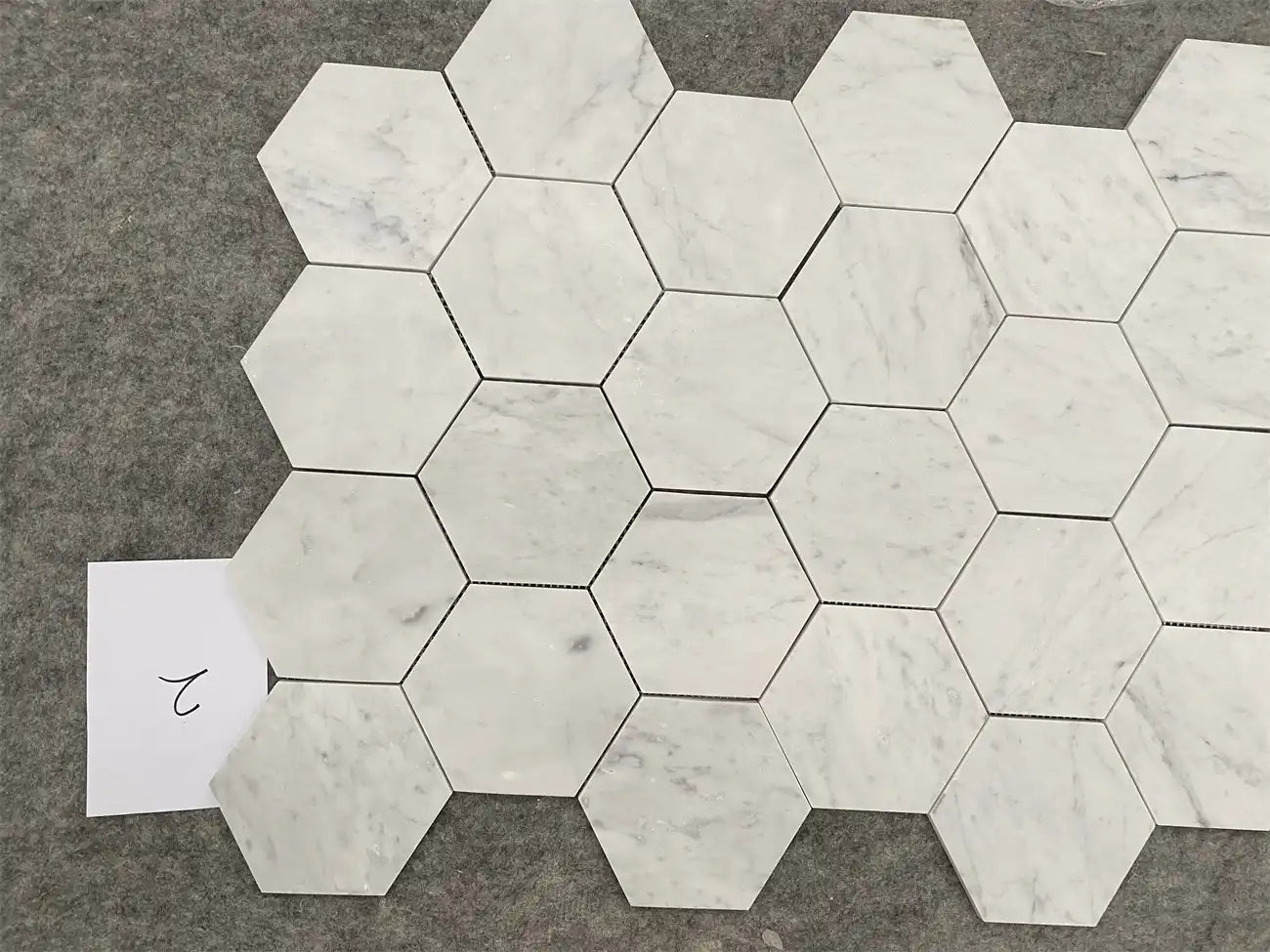 Carrara Italian Hexagon Mosaic Backsplash and Wall Tile  5"