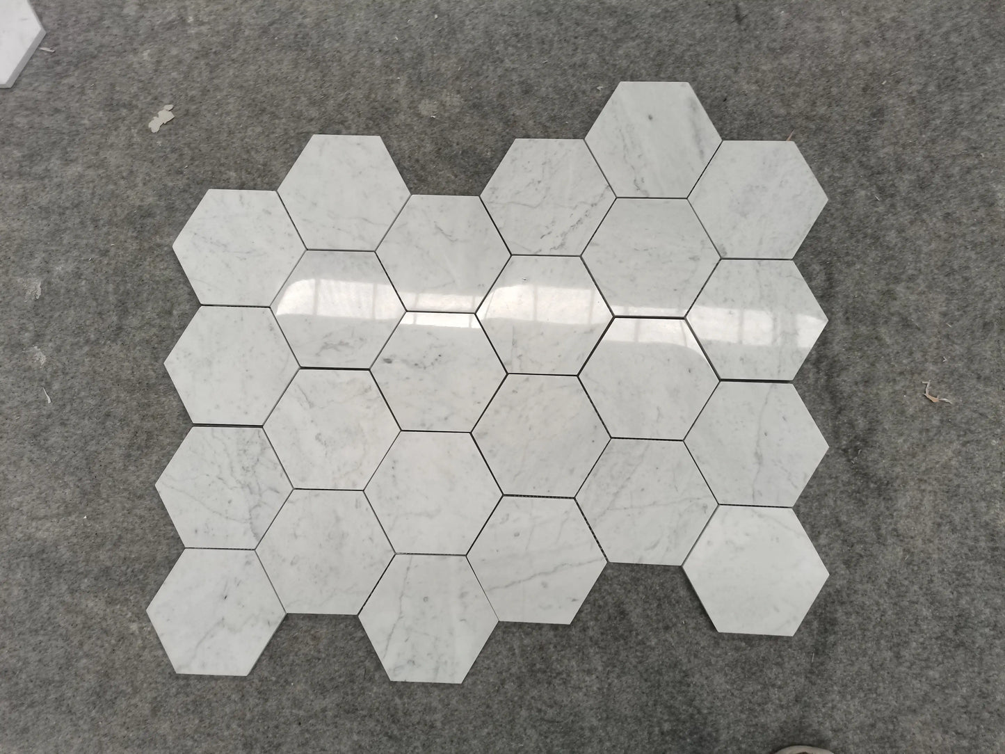 Carrara Italian Hexagon Mosaic Backsplash and Wall Tile  5"