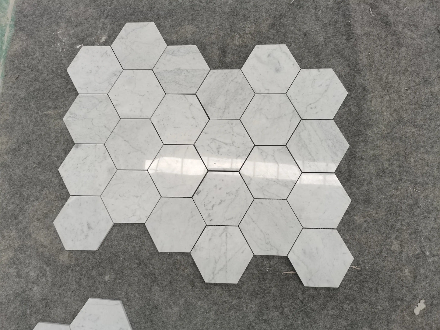 Carrara Italian Hexagon Mosaic Backsplash and Wall Tile  5"