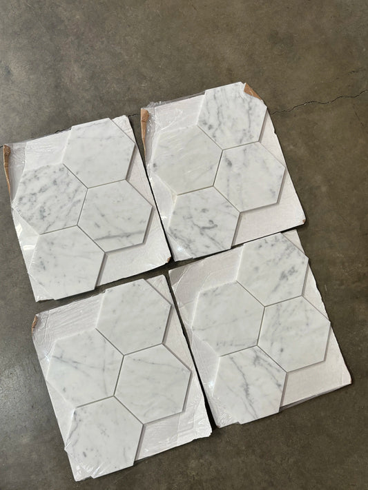 Carrara Italian Hexagon Mosaic Backsplash and Wall Tile  6"