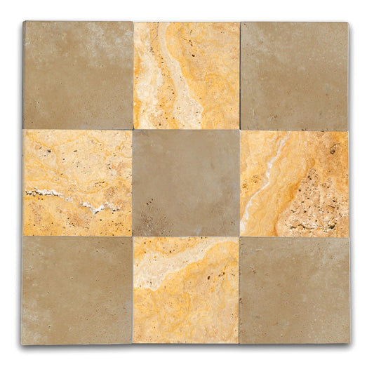 Checkers With Durango Cream - Gold / Yellow Tumbled Travertine