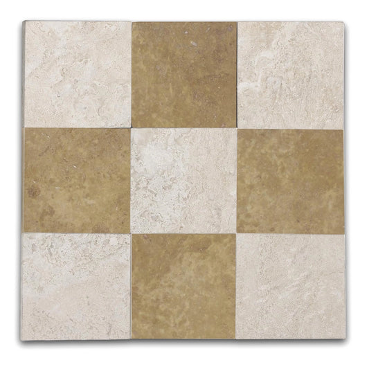 Checkers With Durango Cream - Noce  Filled & Honed Travertine