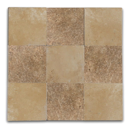 Checkers With Durango Cream - Noce  Tumbled Travertine