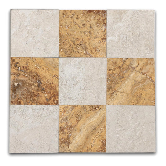 Checkers With Durango Cream - Scabos  Filled & Honed Travertine