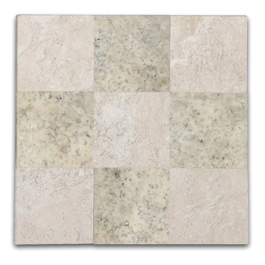 Checkers With Durango Cream - Silver  Filled & Honed Travertine