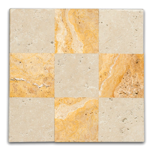 Checkers With Ivory Light - Gold / Yellow Tumbled Travertine