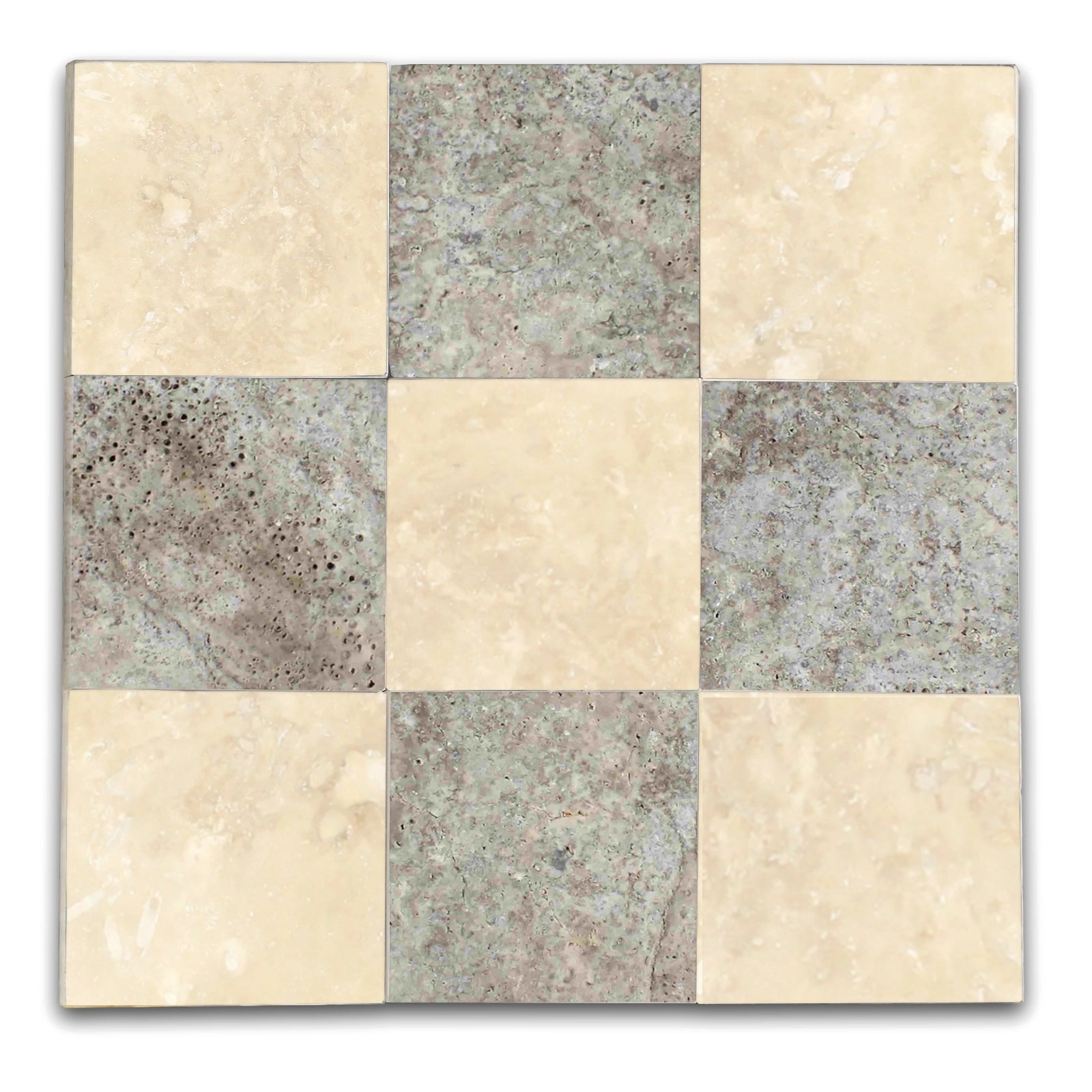 Checkers With Ivory Light - Silver Filled & Honed Travertine