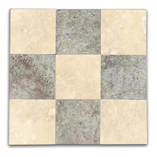 Checkers With Ivory Light - Silver Filled & Honed Travertine