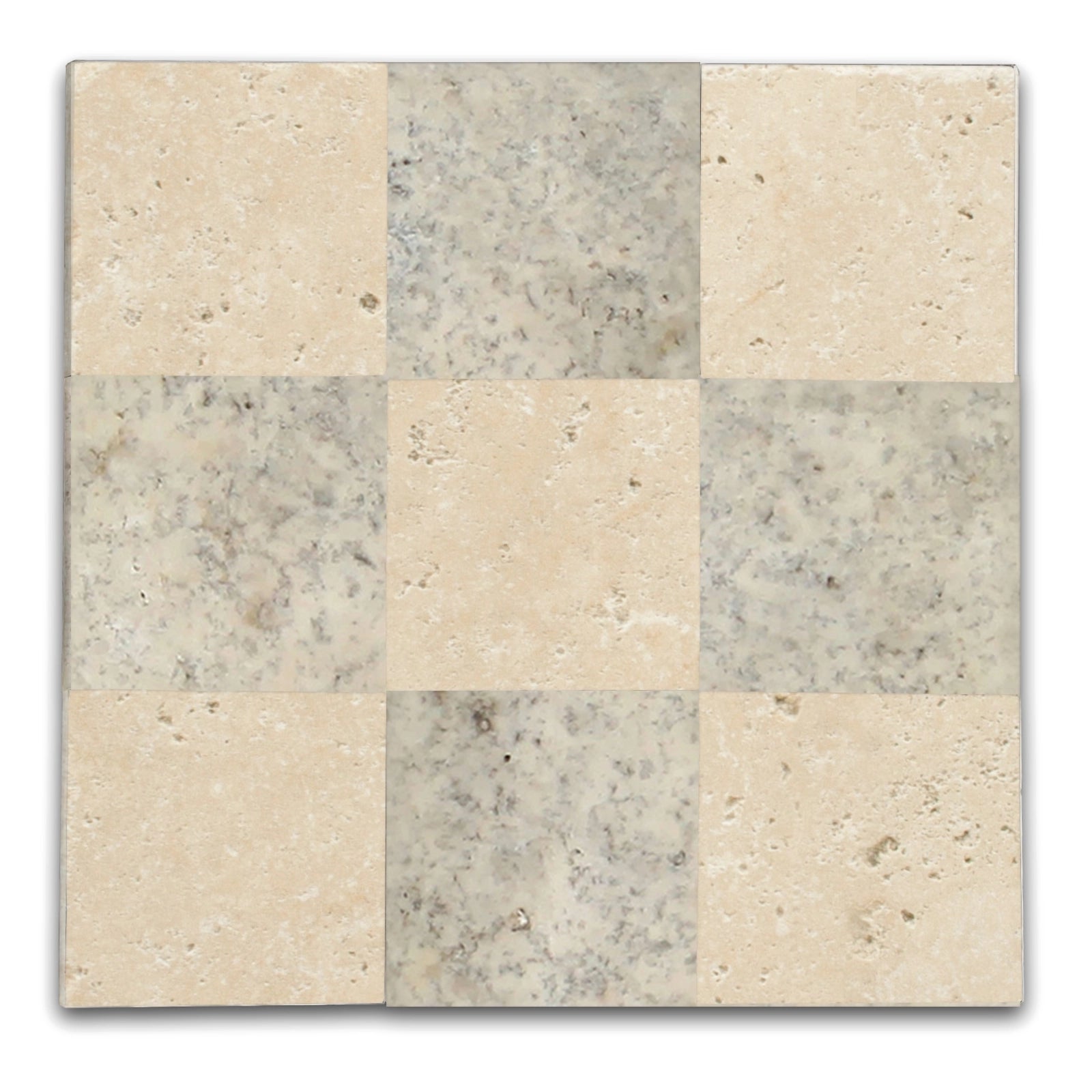 Checkers With Ivory Light - Silver Tumbled Travertine
