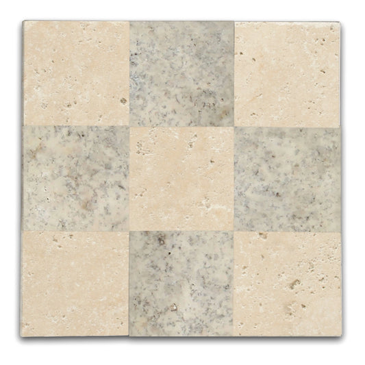 Checkers With Ivory Light - Silver Tumbled Travertine