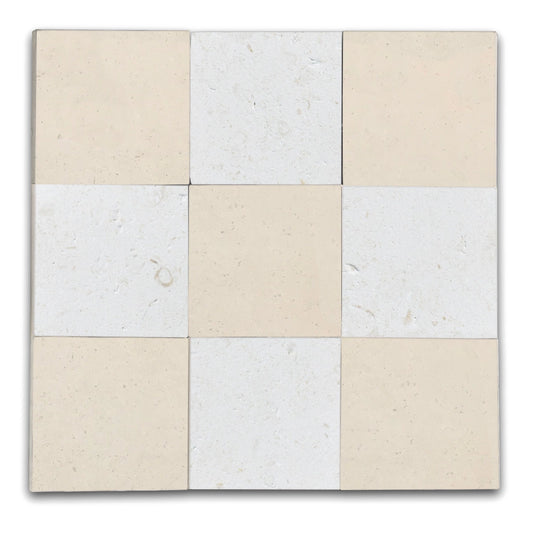 Checkers With Lymra (Capri) - Symra (Shell Beach) Honed Limestone