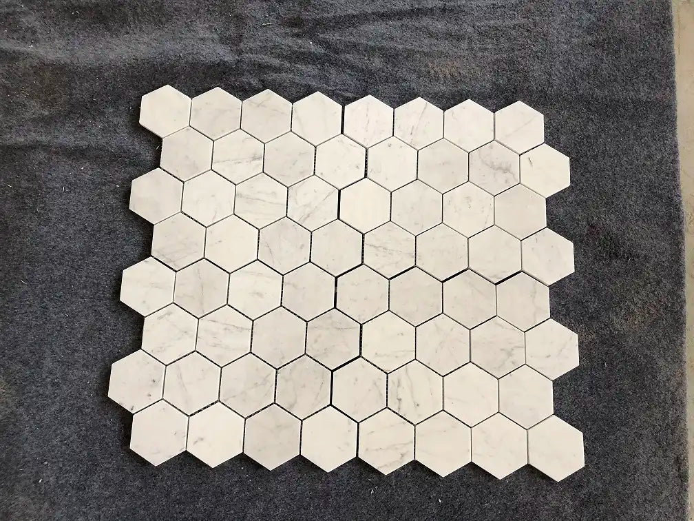 Carrara Italian Hexagon Mosaic Backsplash and Wall Tile  3"