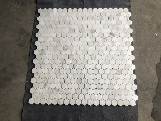 Glorious White Marble Mosaic Honed 2" x 2" 3/8" Hexagon