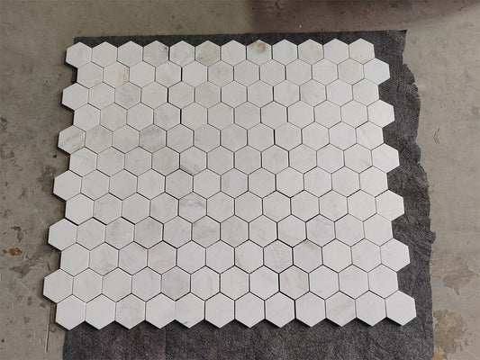Glorious White Marble Mosaic Honed 3" x 3" 3/8" Hexagon