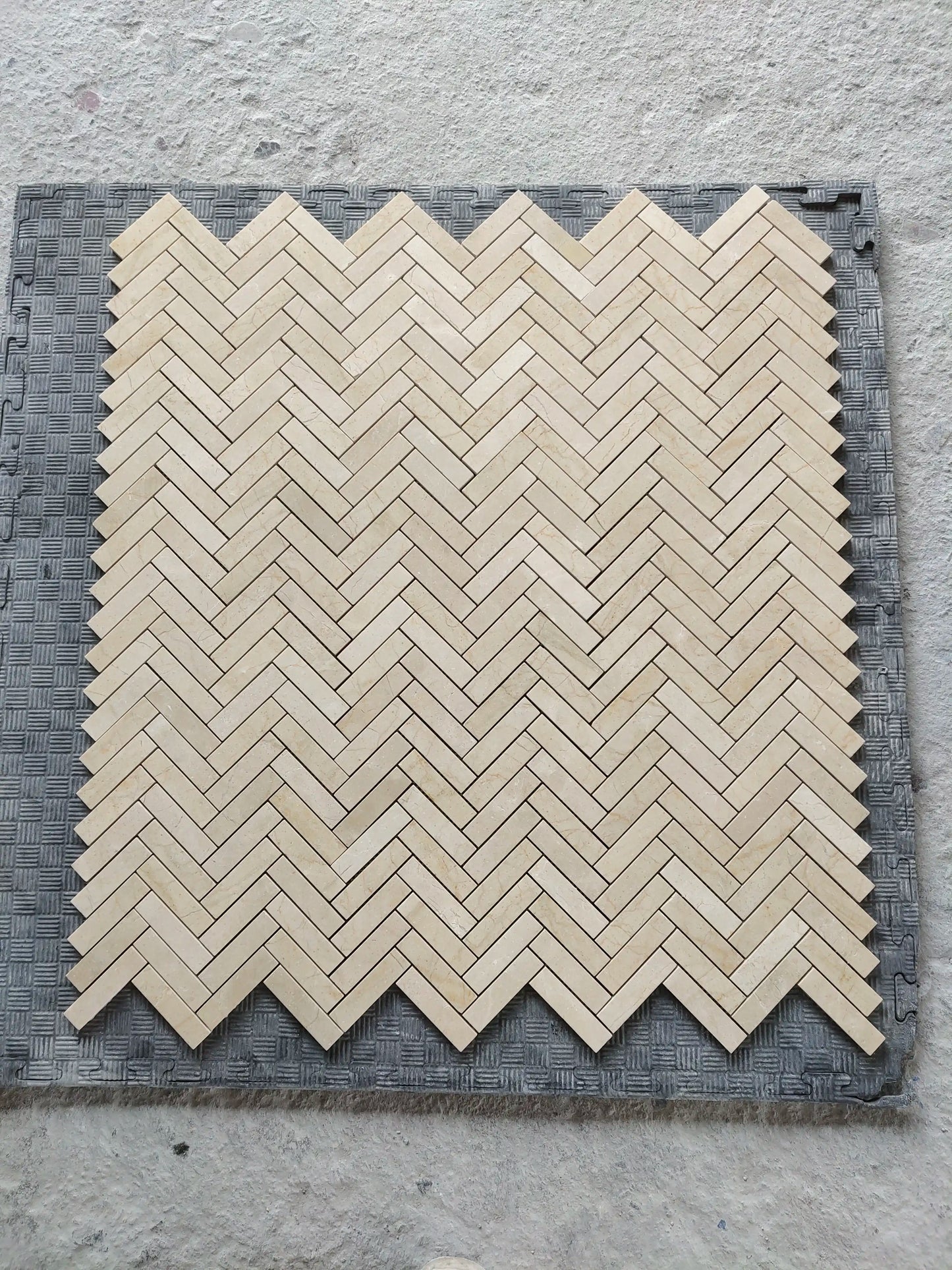 Crema Marfil Polished Herringbone Mosaic Tile 1x4"