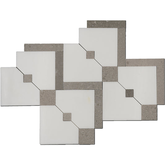 Thassos & Grey Square Zip Marble Polished 10" x 12" 3/8" Waterjet Mosaic