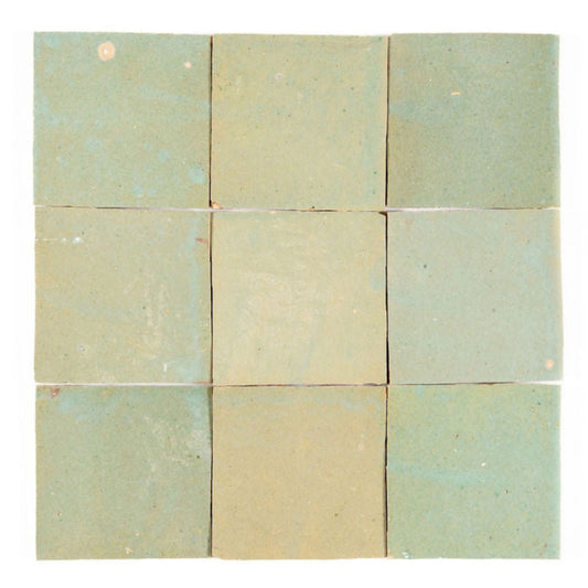 Pastel Green Zellige Ceramic 4x4 Square Wall Tile