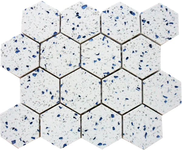 Terrazzo Blue Terrazzo Mosaic Polished 3" x 3" Hexagon