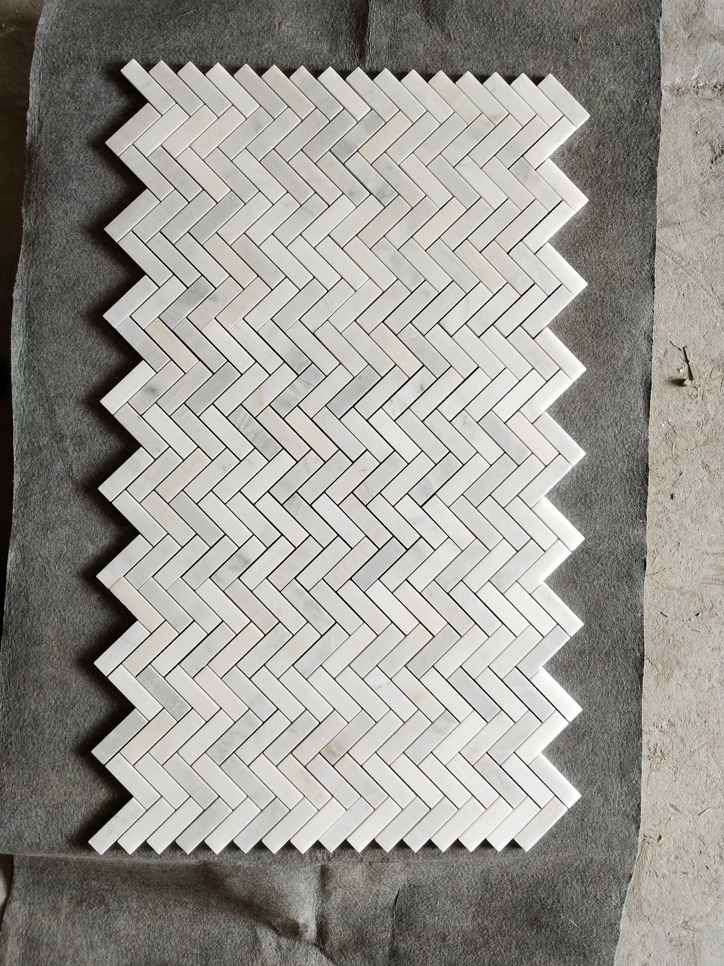 Oriental White Herringbone Mosaic Tile 1x3"