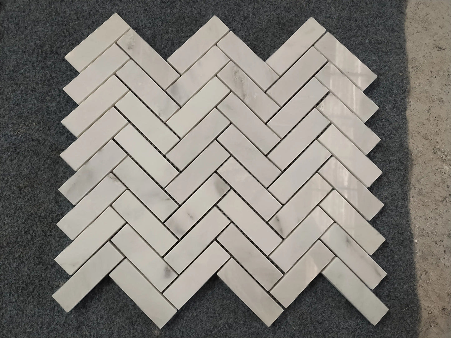 Oriental White Herringbone Mosaic Tile 1x3"