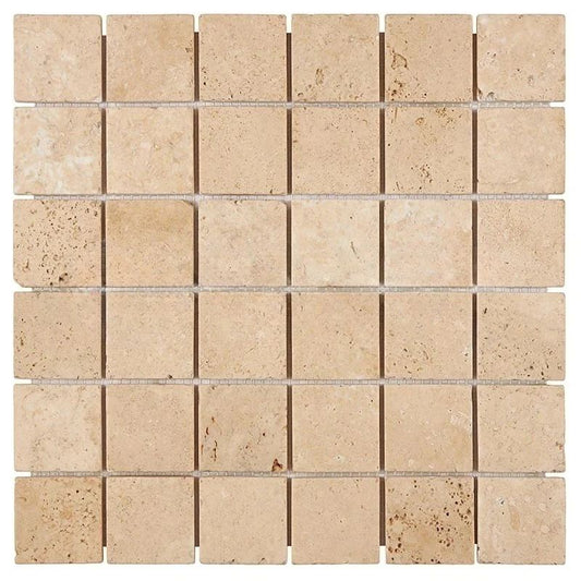 Walnut Travertine Tumbled Square  Mosaic Tile 2x2"