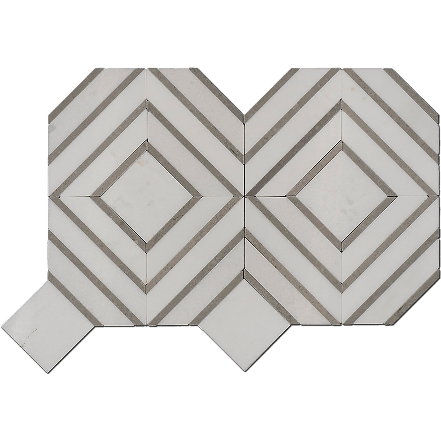 Thassos & Grey City Blocks Marble Polished 12" x 17" 3/8" Waterjet Mosaic