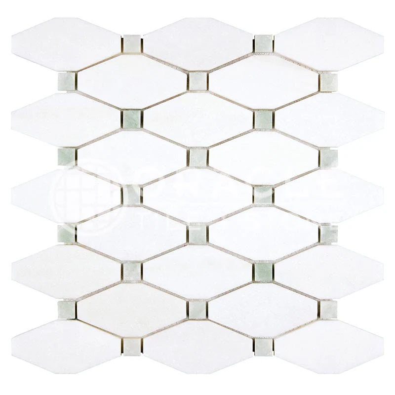 Thassos White 3/8 Octave Pattern w/ Ming Green Long Octagon Marble Mosaic