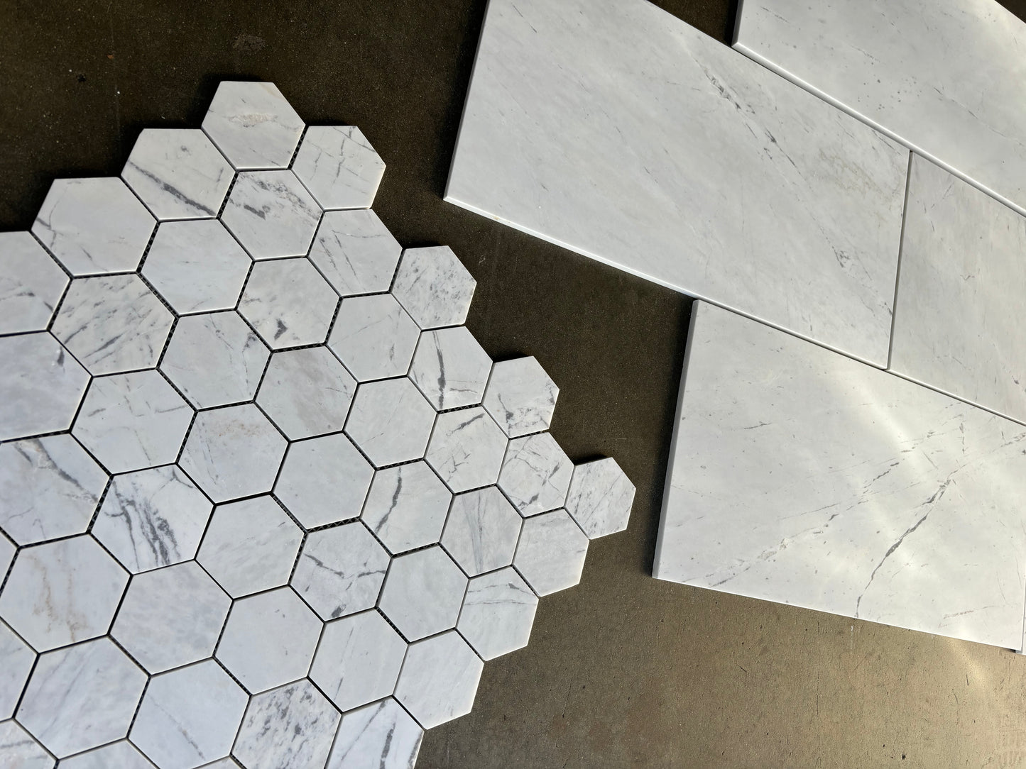Valentino White Marble Mosaic Honed 3" x 3" 3/8" Hexagon