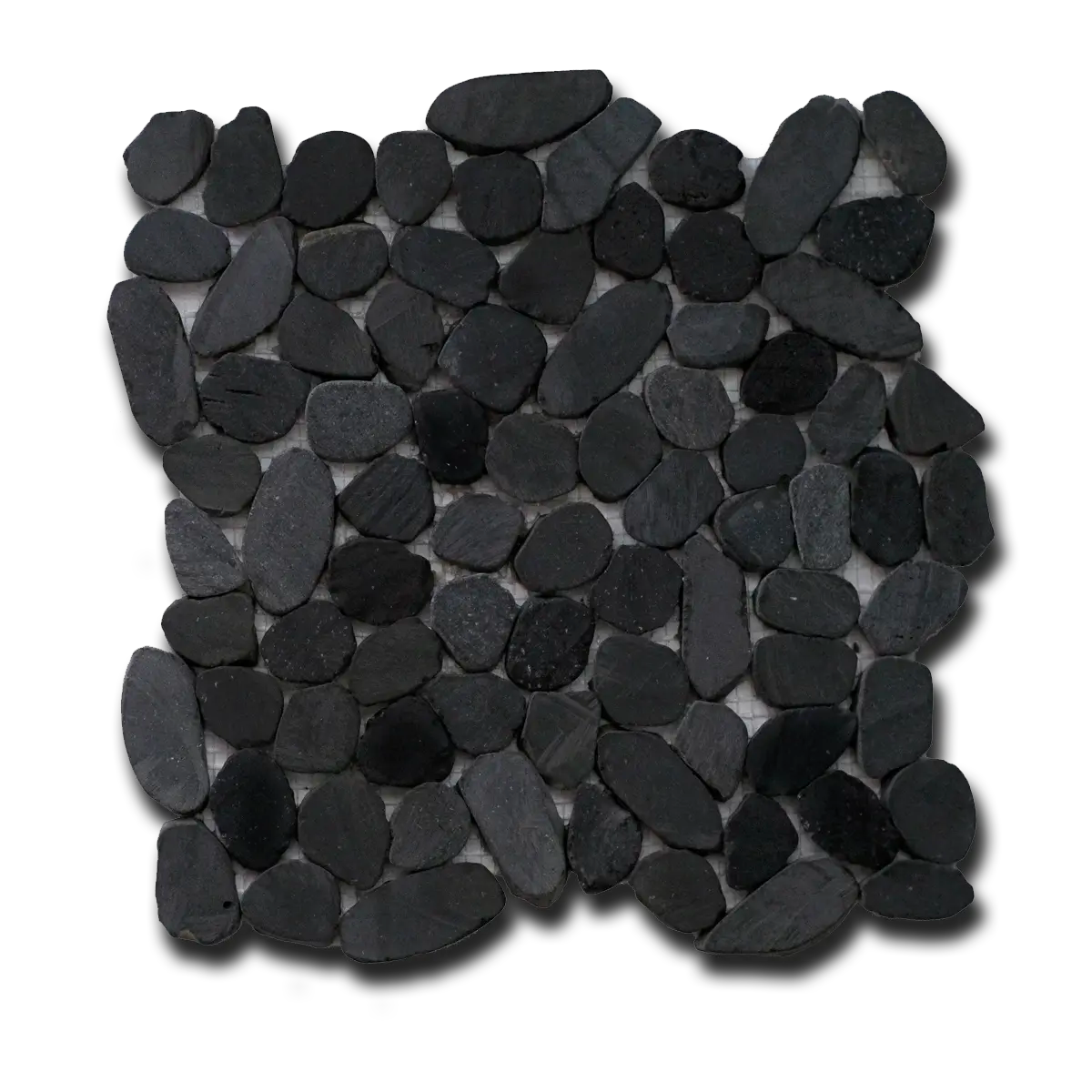 Black Tumbled Flat Pebble 12" x 12" Mosaic