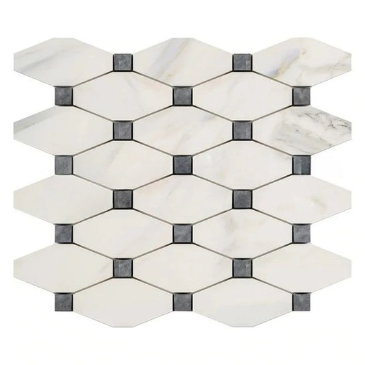 Calacatta Gold Octave Mosaic w/ Blue and Gray Dots