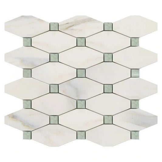 Calacatta Gold Octave Mosaic w/ Ming Green Dots 
