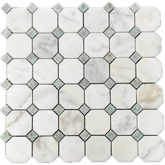 Calacatta Gold (Italian) Marble Octagon (w/ Ming-Green) Mosaic - 3/8 Polished