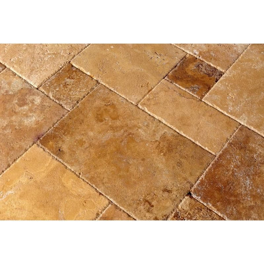 Gold Travertine Unfilled & Burshed & Chiseled Tile Versailles