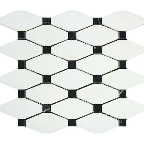 Thassos White Octave w/ Black Mosaic Long Octagon Tile