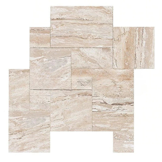 Valerenga Travertine Unfilled, Brushed & Chiseled Versailles Pattern 1/3 French Pattern