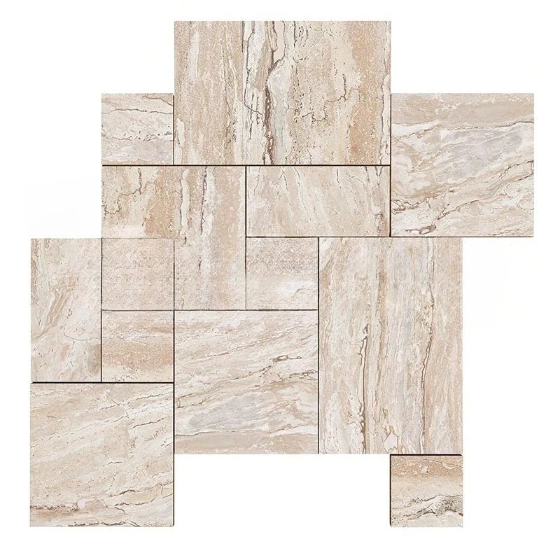 Valerenga Travertine Unfilled, Brushed & Straight-edged Versailles Pattern 1/4 French Pattern