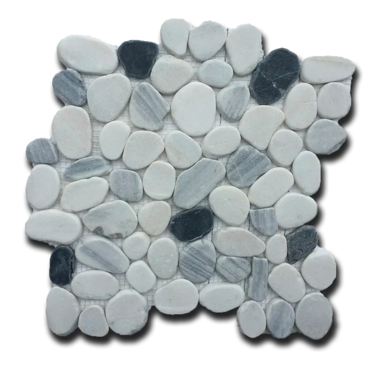 White-Black-Silver Jade Pebble 12" x 12" Mosaic
