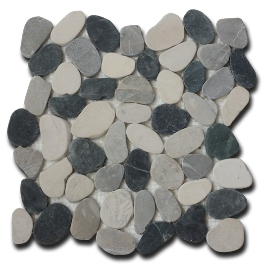 White-Gray-Black Flat Pebble 12" x 12" Mosaic