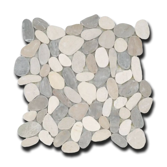 White-Gray-Tan Flat Pebble 12" x 12" Mosaic