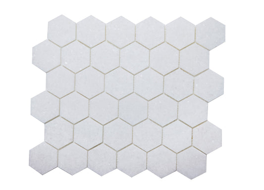 Crystal White Marble Mosaic Honed 2" x 2" 3/8" Hexagon