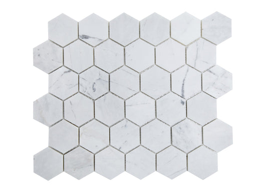 Valentino White Marble Mosaic Honed 2" x 2" 3/8" Hexagon
